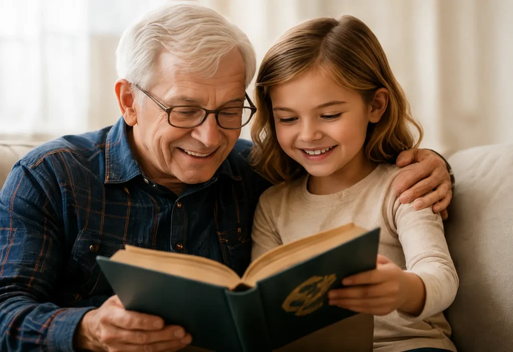 grandfather granddaughter reading